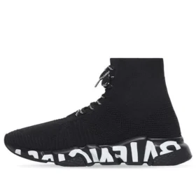 Speed Lace Up Sneakers “Black Recycled Knit with Black and White Grafffiti Sole Unit” 617251W2DB71006