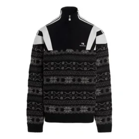 Sporty B Half Zip Track Mix Jacquard Knit Sweater “Black Grey” 675289T16171240
