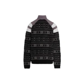 Sporty B Half Zip Track Mix Jacquard Knit Sweater “Black Grey” 675289T16171240