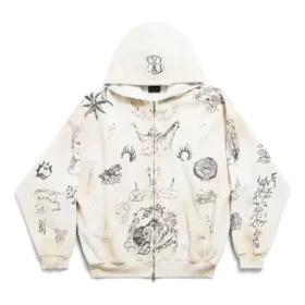 Tat Zip-up Hoodie Medium Fit Jacket “Off White Black” 770939TQVK13307