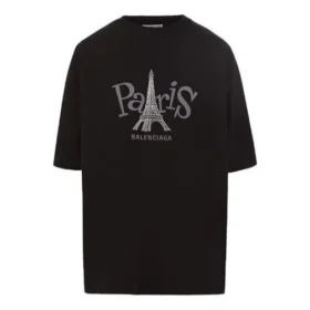 Unisex Paris Printing Round-neck Black 594599TGV661000