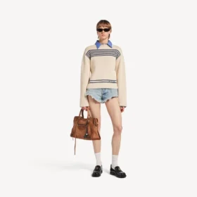Women’s boatneck sweater in navy/white