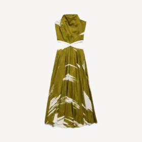 Women’s brush scratch cut-out dress in khaki