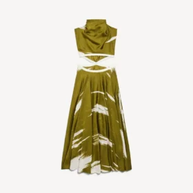Women’s brush scratch cut-out dress in khaki