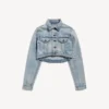 Women’s cropped curved jacket in bleach light bleu Women’s cropped curved jacket in bleach light bleu