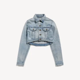 Women’s cropped curved jacket in bleach light bleu