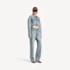 Women’s cropped curved jacket in bleach light bleu Women’s cropped curved jacket in bleach light bleu
