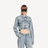 Women’s cropped curved jacket in bleach light bleu Women’s cropped curved jacket in bleach light bleu