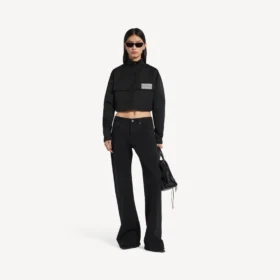 Women’s cropped tracksuit jacket in black
