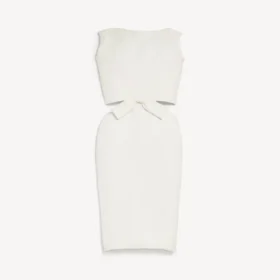 Women’s draped back bow dress in ivory