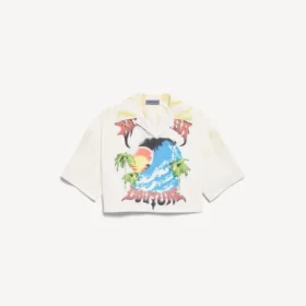Women’s extreme tie dye bowling shirt in white/yellow