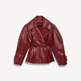 Women’s folded short trench in burgundy