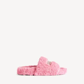 Women’s furry open mule in sweet pink