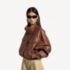 Women’s high collar blouson in chestnut Women’s high collar blouson in chestnut
