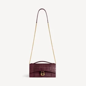 Women’s hourglass pochette with chain in dark burgundy