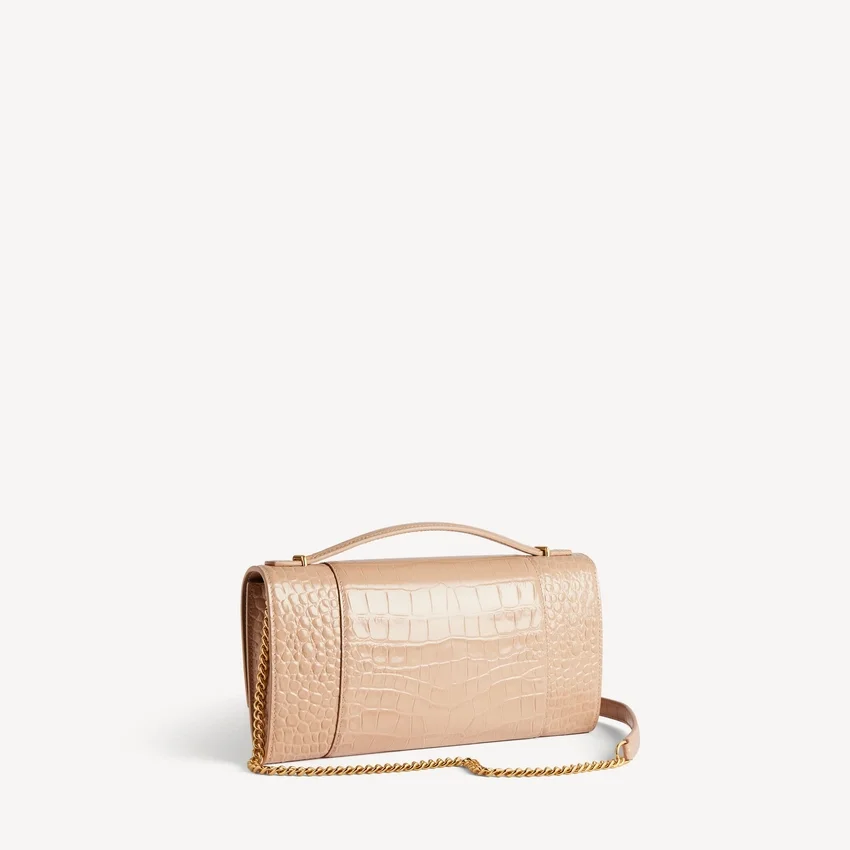 Women’s hourglass pochette with chain in nude Women’s hourglass pochette with chain in nude