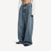 Women’s low crotch baggy jeans in dirty vintage blue