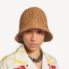 Women’s raffia bucket hat in beige