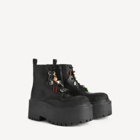 Women’s strike platform bootie with charms in black/multicolor