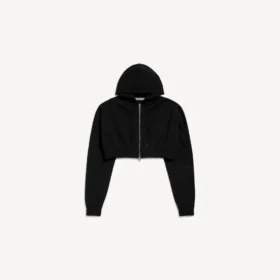 Women’s techwear cropped zip-up hoodie in black