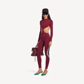 Women’s techwear cut-out bodysuit in burgundy/aqua