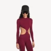Women’s techwear cut-out bodysuit in burgundy/aqua