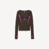 Women’s techwear fitted long sleeve top in khaki brown/neon pink