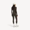 Women’s techwear fitted long sleeve top in khaki brown/neon pink