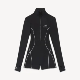 Women’s techwear short long sleeve bodysuit in black