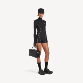 Women’s techwear short long sleeve bodysuit in black