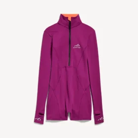 Women’s techwear short long sleeve bodysuit in violet/orange