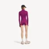 Women’s techwear short long sleeve bodysuit in violet/orange Women’s techwear short long sleeve bodysuit in violet/orange