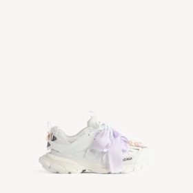 Women’s track bow sneaker in white/pink