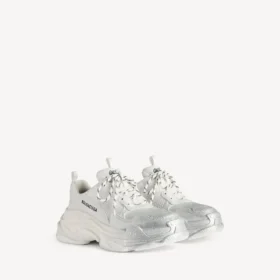 Women’s triple s glitter spray sneaker in white/silver