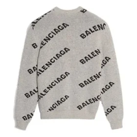 Wool Blend All Over Logo Crew Neck Sweatshirt “Grey Black” 555481T14711262