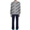 Wool Blend All Over Logo Crew Neck Sweatshirt “Grey Black” 555481T14711262