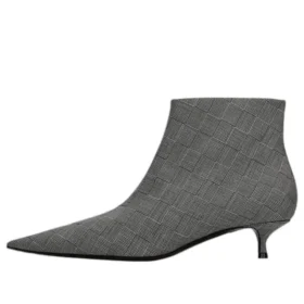 Wool Checked Knife Pointy Toe Boots “Grey” 579218W1SR01214